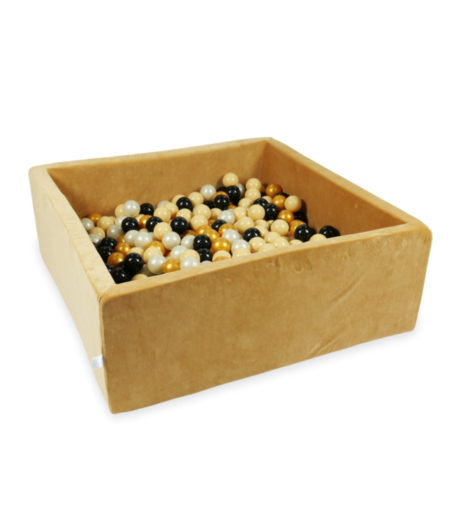 Luxe velvet ballenbak caramel – vierkant 110x110 cm met 600 ballen