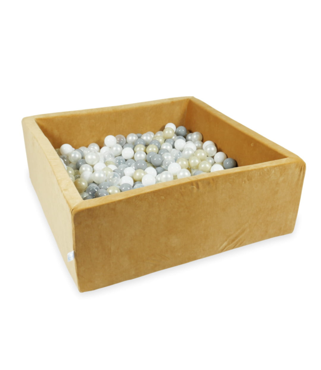 Luxe velvet ballenbak caramel – vierkant 110x110 cm met 600 ballen