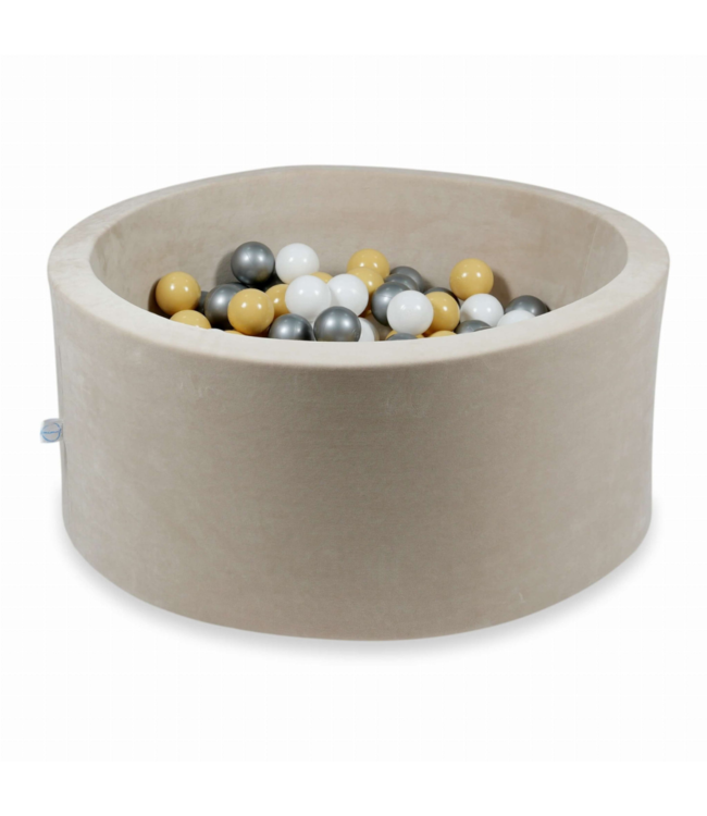 Beige velvet ballenbak rond 90x40 cm – inclusief 300 ballen