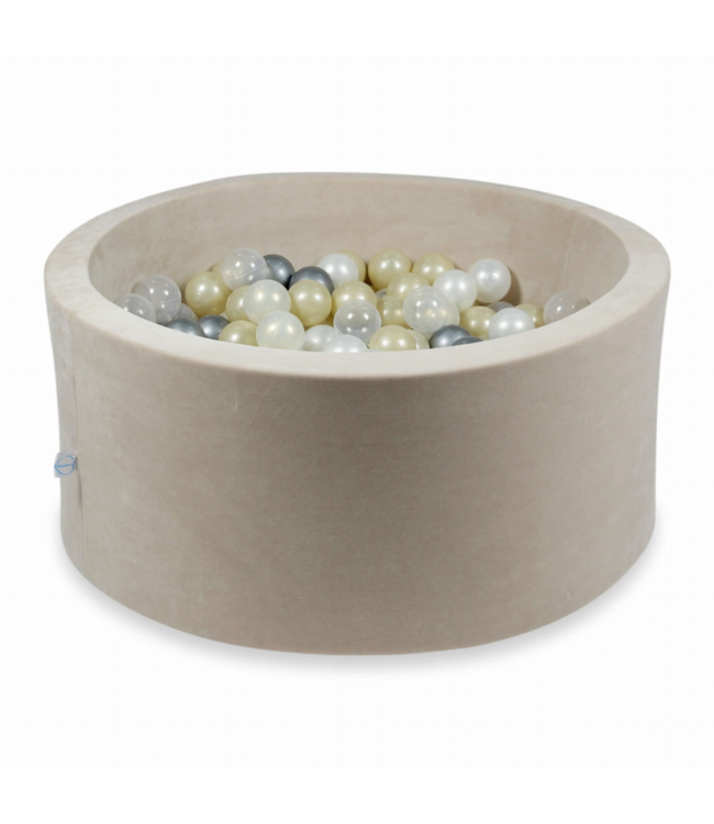Beige velvet ballenbak rond 90x40 cm – inclusief 300 ballen