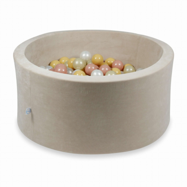 Beige velvet ballenbak rond 90x40 cm – inclusief 300 ballen