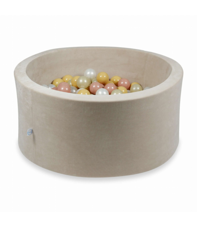 Beige velvet ballenbak rond 90x40 cm – inclusief 300 ballen