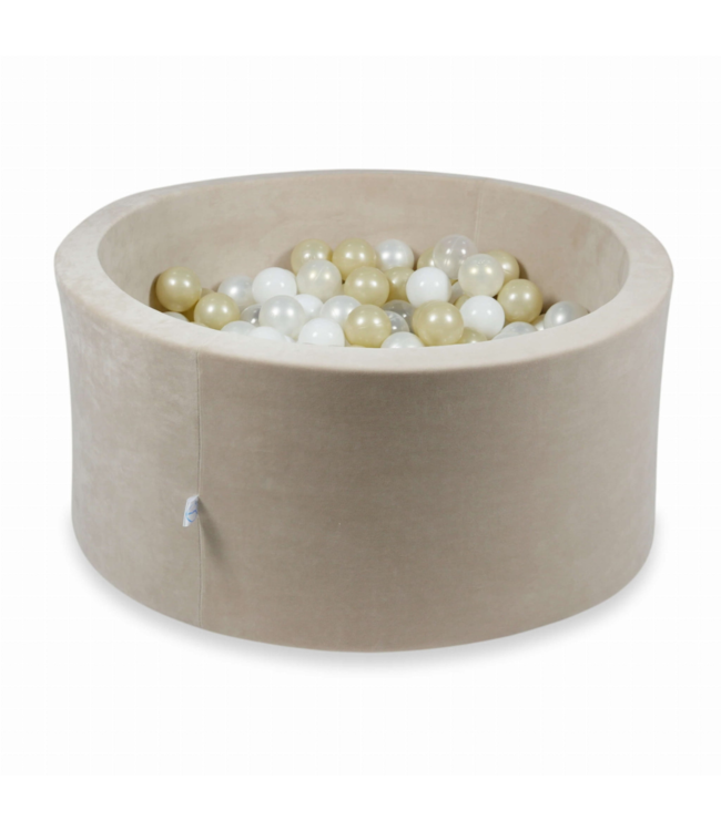 Beige velvet ballenbak rond 90x40 cm – inclusief 300 ballen