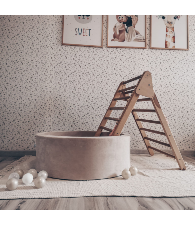 Beige velvet ballenbak 90x90x40 cm – vierkant model met 400 ballen