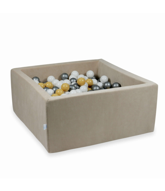 Beige velvet ballenbak 90x90x40 cm – vierkant model met 400 ballen