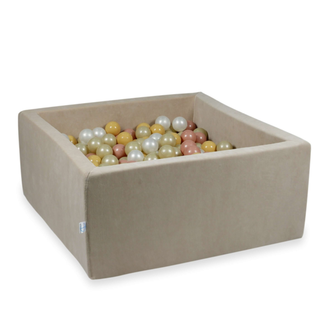 Beige velvet ballenbak 90x90x40 cm – vierkant model met 400 ballen