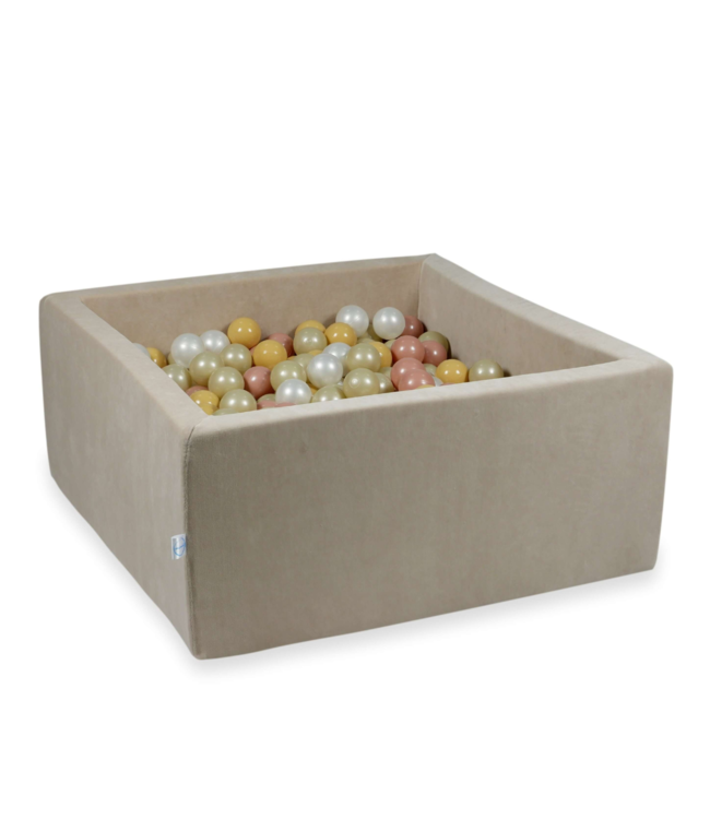 Beige velvet ballenbak 90x90x40 cm – vierkant model met 400 ballen