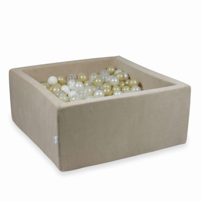 Bac à balles carré en velours doux avec 400 balles | Beige – plaisir de jeu garanti