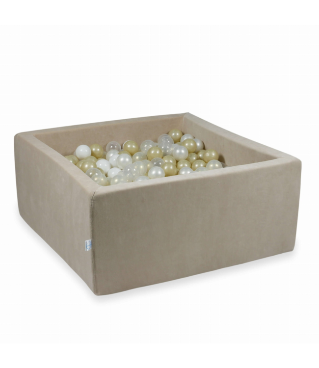 Beige velvet ballenbak 90x90x40 cm – vierkant model met 400 ballen