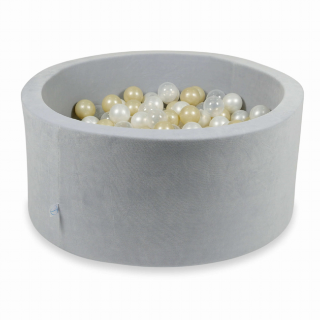 Ballenbak 90x40 velvet soft lichtgrijs met 300 ballen