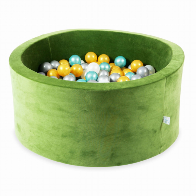 Piscine à balles velours doux 300 balles | Olive | Luxe