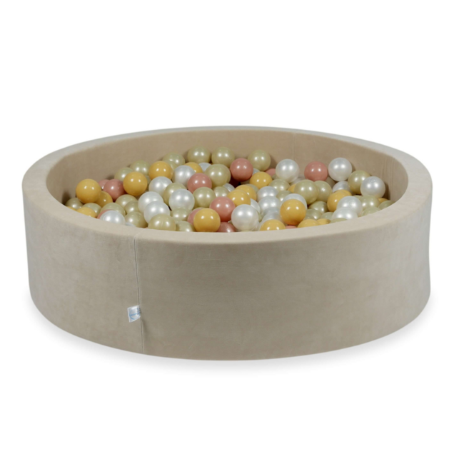 Beige velvet ballenbak 110 cm met 400 ballen – stijlvol en veilig speelplezier
