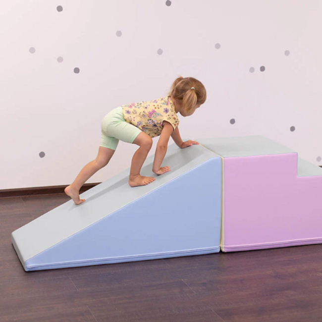 Foam slide set with bridge – Softplay set in soft pastel colours for climbing, sliding and endless fun