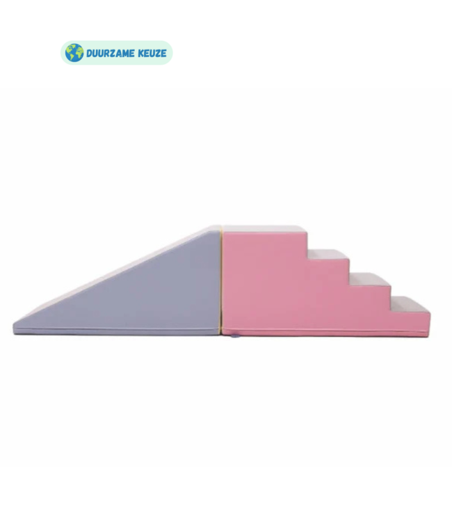 Foam blokken glijbaan XXL met Balance Bridge pastel – Modulaire speelset voor binnen en buiten, stimuleert motoriek en creatief spel