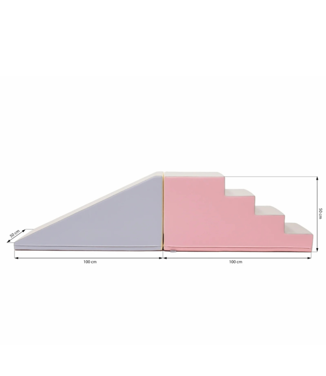 Foam blokken glijbaan XXL met Balance Bridge pastel – Modulaire speelset voor binnen en buiten, stimuleert motoriek en creatief spel