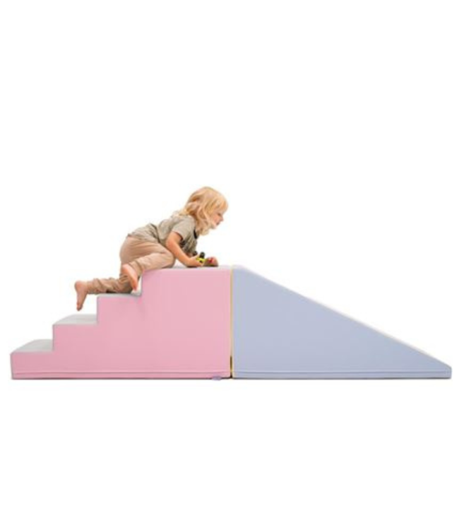 Foam blokken glijbaan XXL met Balance Bridge pastel – Modulaire speelset voor binnen en buiten, stimuleert motoriek en creatief spel