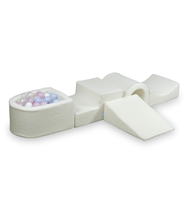Foam speelset wit van teddy stof – zachte speelblokken voor ontwikkeling en plezier