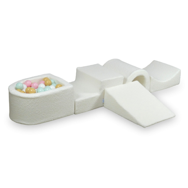 Foam speelset wit van teddy stof – zachte speelblokken voor ontwikkeling en plezier