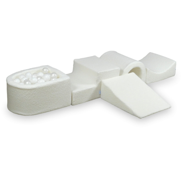 Foam speelset wit van teddy stof – zachte speelblokken voor ontwikkeling en plezier