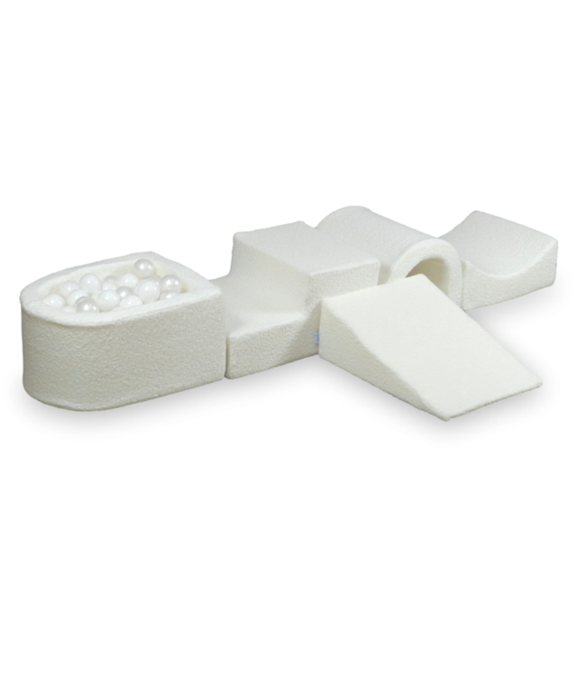 Foam speelset wit van teddy stof – zachte speelblokken voor ontwikkeling en plezier