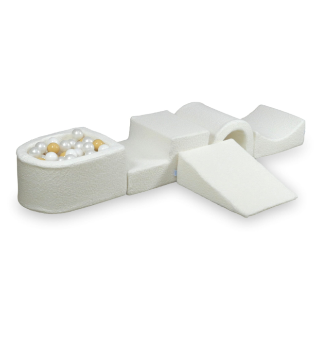 Foam speelset wit van teddy stof – zachte speelblokken voor ontwikkeling en plezier