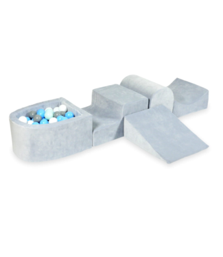 Mimii Foam hindernisbaan met velvet ballenbak | Lichtgrijs