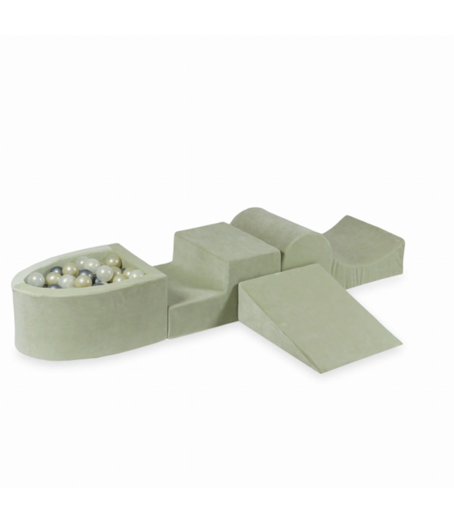 Mintkleurige  foam speelset voor peuters – zachte velvet speelblokken voor motorische ontwikkeling en fantasierijk spel