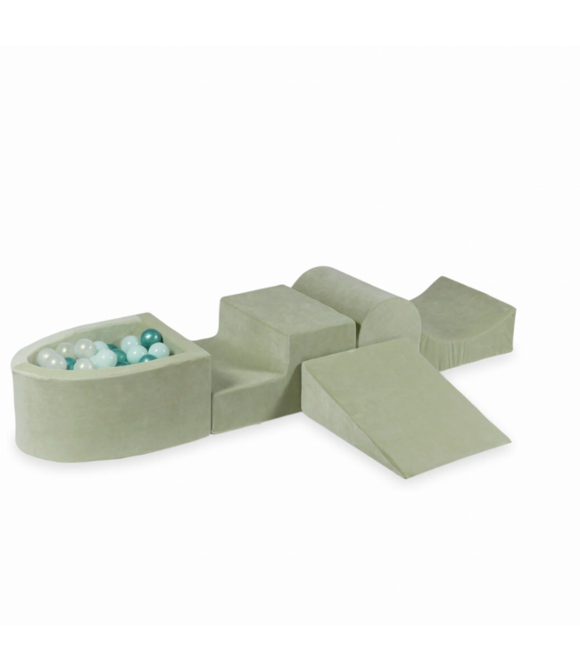 Mintkleurige  foam speelset voor peuters – zachte velvet speelblokken voor motorische ontwikkeling en fantasierijk spel