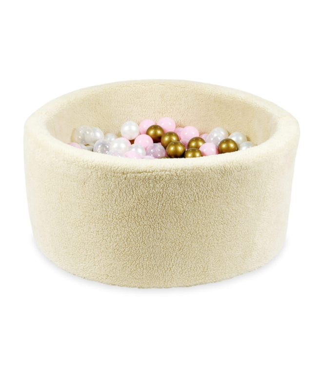 Beige teddy ballenbak met 300 ballen – zachte speelplek van 90x40 cm voor baby's en peuters