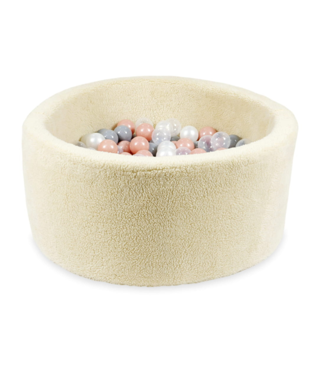 Beige teddy ballenbak met 300 ballen – zachte speelplek van 90x40 cm voor baby's en peuters