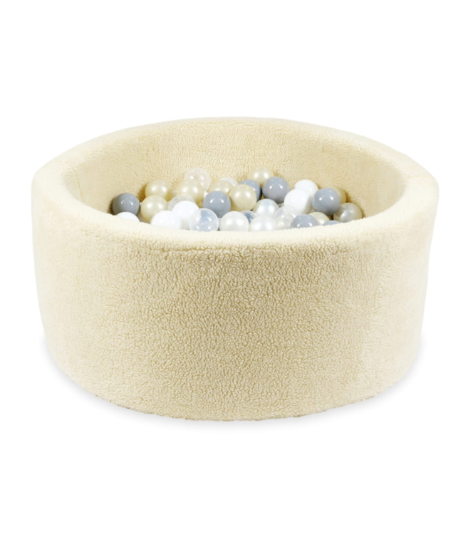Beige teddy ballenbak met 300 ballen – zachte speelplek van 90x40 cm voor baby's en peuters