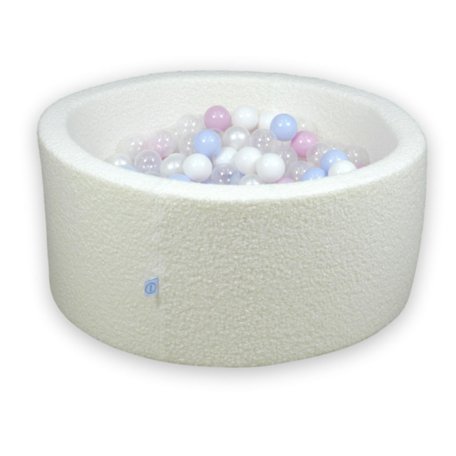 Piscine à balles blanche en tissu teddy avec 300 balles – espace de jeu doux et élégant pour bébés et jeunes enfants