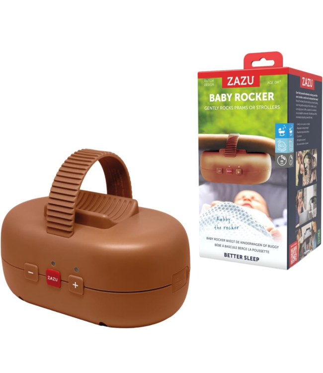 Comfortabele baby rocker Robby met zachte schommelstanden voor onderweg, in bruin