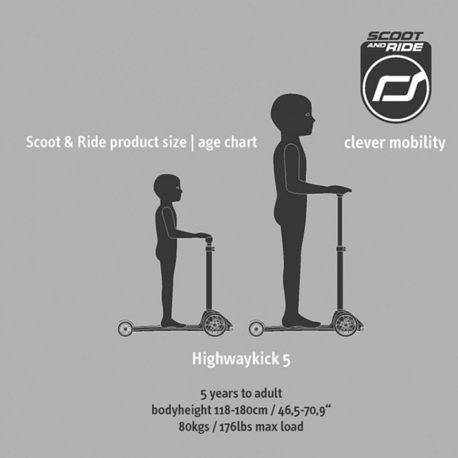 Trottinette enfant robuste et réglable avec roues LED – Highwaykick 5 Ash