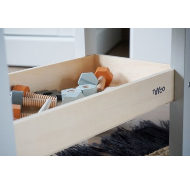 Durable wooden workbenches for imaginative play and fine motor development