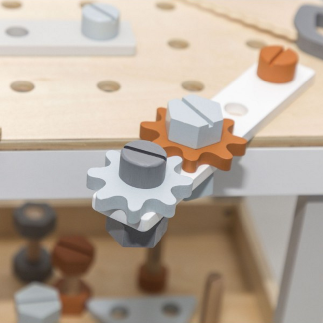 Durable wooden workbenches for imaginative play and fine motor development