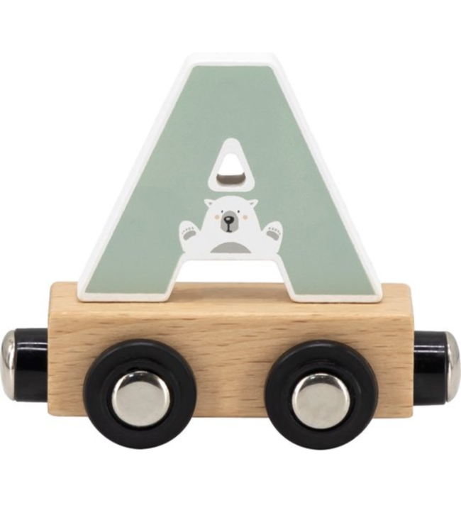 Houten letter A – mintgroen & naturel met magneetkoppeling