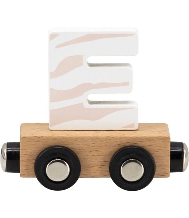 Houten letter E – roze & wit met magneetkoppeling