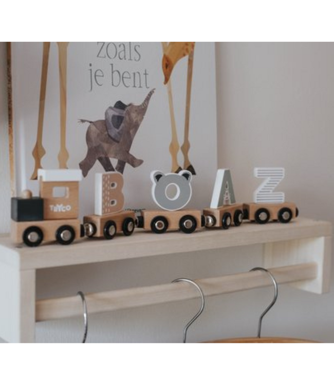 Houten trein letter G – bruin met magneetkoppeling