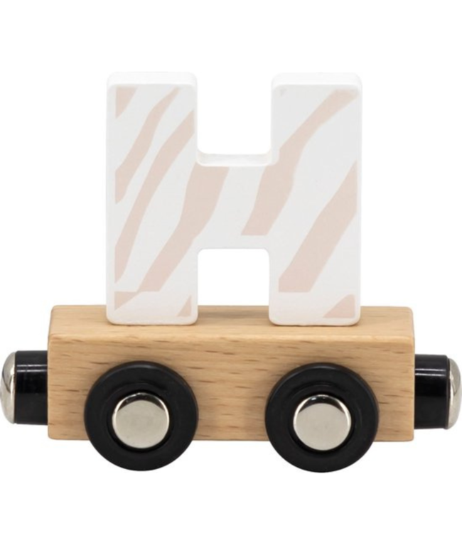 Houten letter H – roze & wit met magneetkoppeling