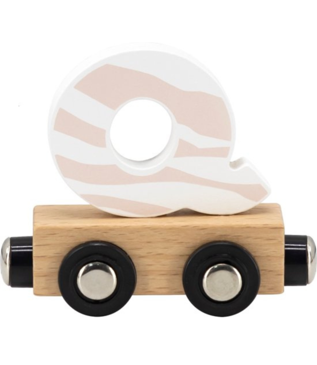 Houten letter Q – roze & wit met magneetkoppeling