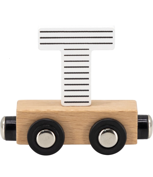 Houten letter T – zwart & wit met magneetkoppeling