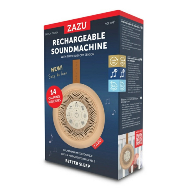 Suzy de Susher deLuxe – Geluidsspeeltje met 14 rustgevende geluiden en extra lange batterijduur