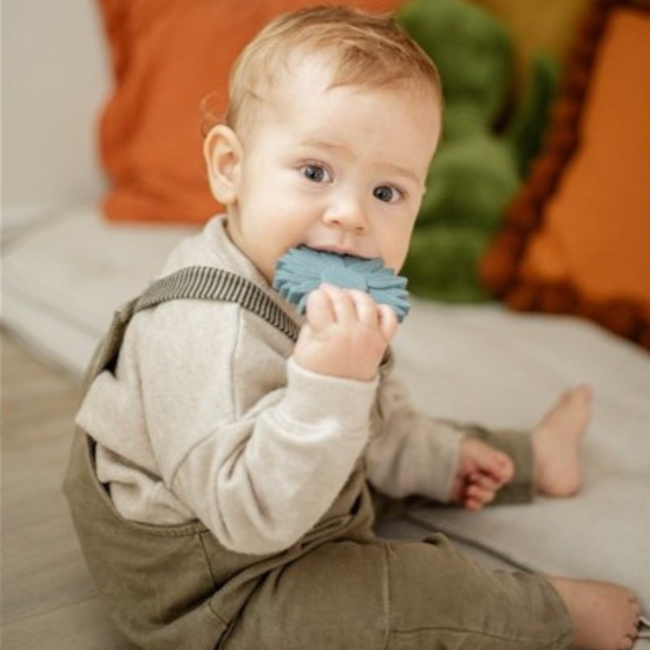 Jouet de dentition en forme de tournesol – Silicone bleu pour soulager bébé