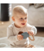 Bijtspeelgoed in schelpvorm met houten kralen – Blauw siliconen bijtspeeltje voor baby’s