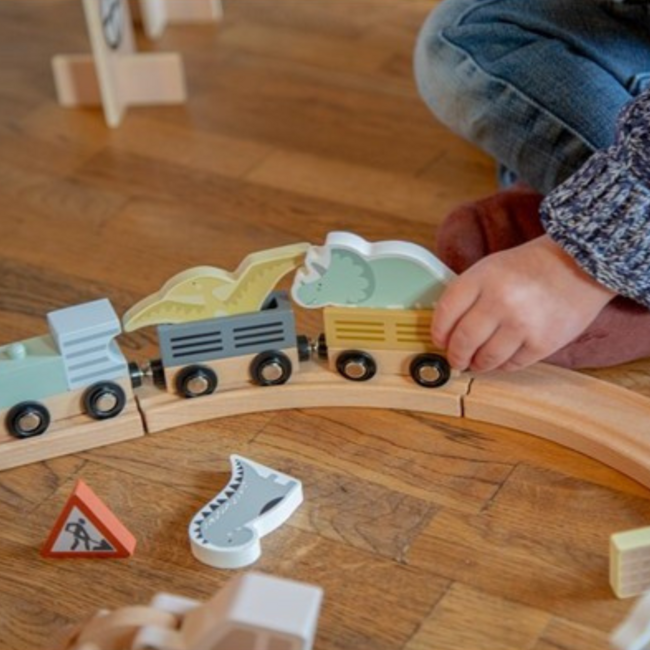Circuit de train en bois pour enfants – Set de base avec rails, train et accessoires