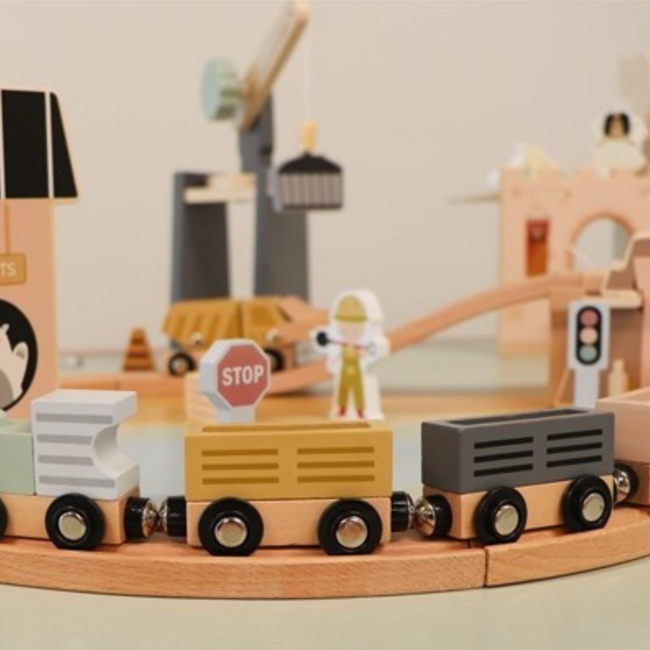 Circuit de train en bois pour enfants – Set de base avec rails, train et accessoires