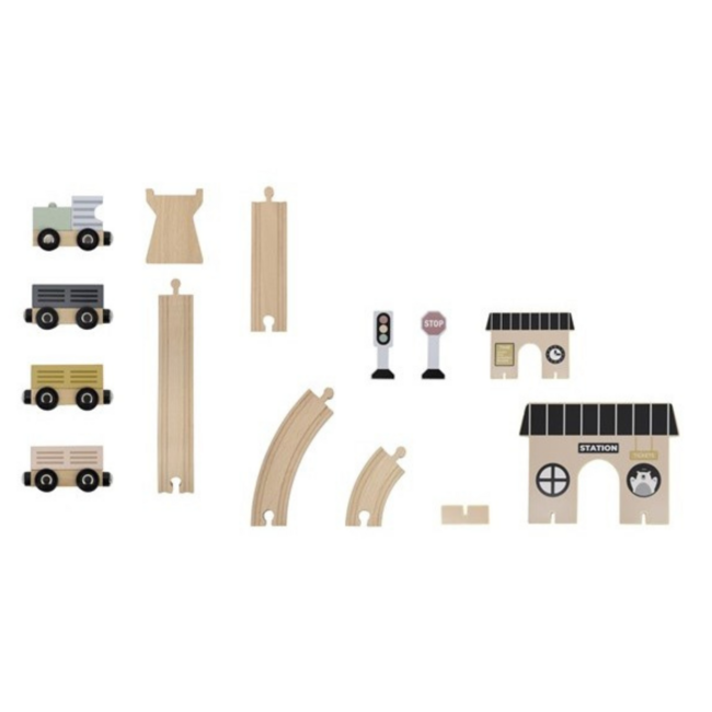 Wooden train set for kids – Basic set with tracks, train and accessories