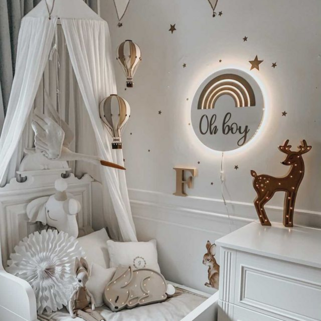 Dekorativer Heißluftballon Größe S in Beige und Gold – stilvolle Wanddekoration fürs Kinderzimmer