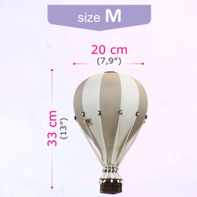 Dekorativer Heißluftballon Größe M in Beige und Gold, elegant für das Kinderzimmer